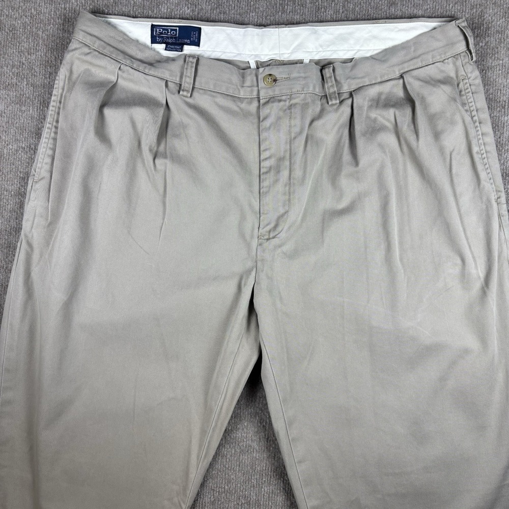 Polo Ralph Lauren Ethan Pant Mens 40x30 Khaki Pleated Chino Pants 100% Cotton